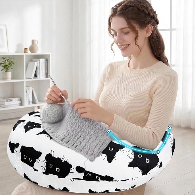 Crafting Pillow for Crocheting, Crochet Pillow for Lap Support, 12 Fun Print Styles, Ergonomic Arm Support, For Bed, Floor, Chair Comfort, Pain Relief and Fatigue for Gaming and Woking (Cat) - Image 4