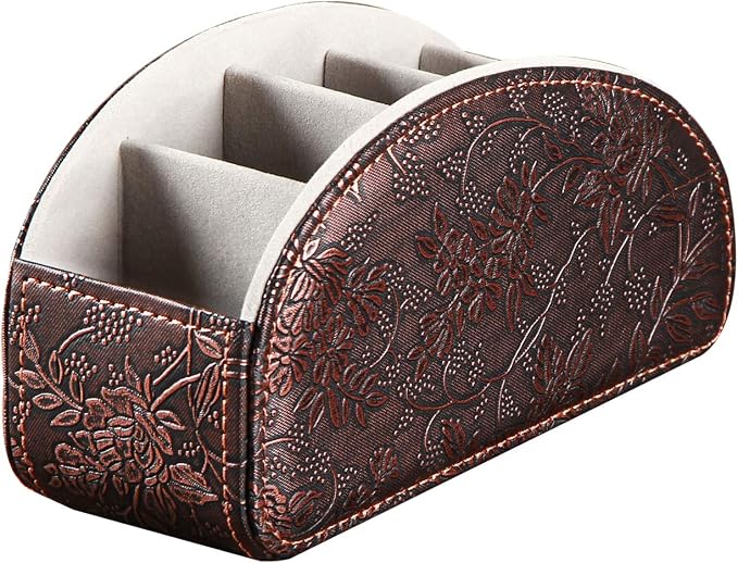 Leather Remote Control Holder,Universal TV Remote Organizer with 5 Compartments,Desktop or Bedside Table Organizer for DVD,Blu-Ray,Gaming and Streaming Remotes,Glasses and Accessories(Antique) - Image 3