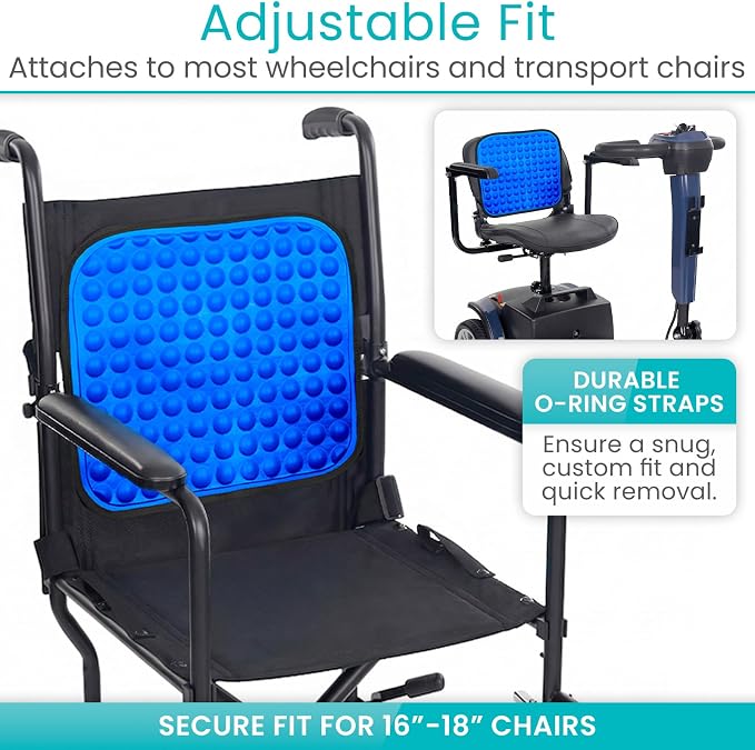 Vive Cooling Gel Wheelchair Backrest Cushion - Lumbar Support Board | Non-Slip, Adjustable Straps, Ideal for Office, Chair, Car, Gaming, Attach to Most 16–18" Wheelchairs, Gel Pillow - Image 4