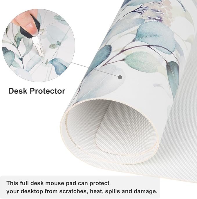QiyI PU Leather Large Mouse Pad, Office Decor, 31.5" x 11.8", Green Leaves | Desk Décor Accessories, Extended Size, Waterproof & Easy to Clean, Smooth Surface, Non Slip Desk Organization - Image 5