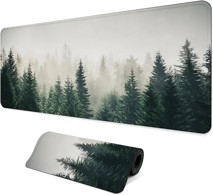 Gaming Mouse Pad with Anti-Slip Rubber Base, Extended Large Computer Mouse Mat with Stitched Edges, Long XL Anime Mousepad for Laptop and Keyboard, 31.5 x 11.8 inch (Forest Tree) by Unknown