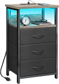 Fixwal Night Stand with 3 Fabric Drawers, Nightstand with Charging Station by Fixwal