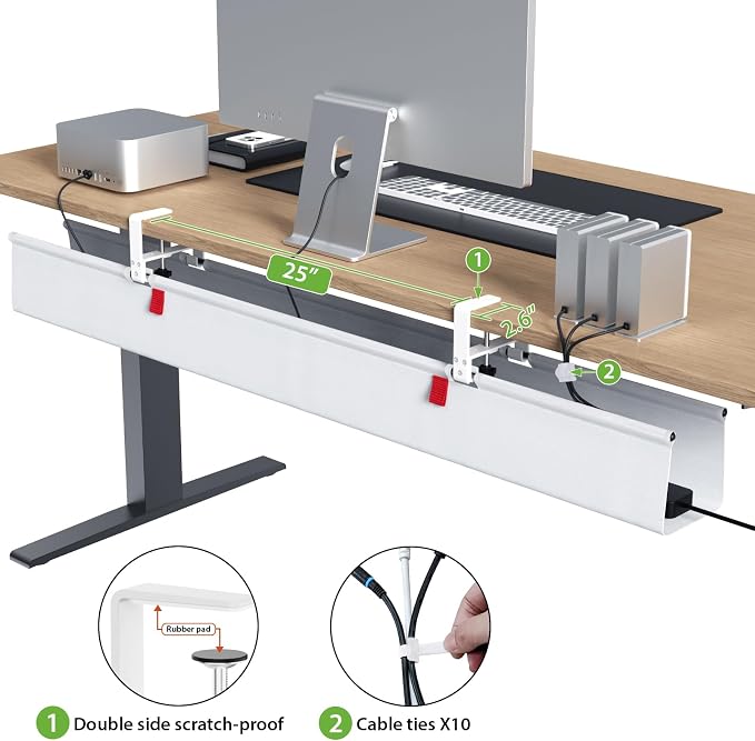 KEEGH Extra Large No Drill Under Desk Cable Management Tray 48 in, White - Image 4