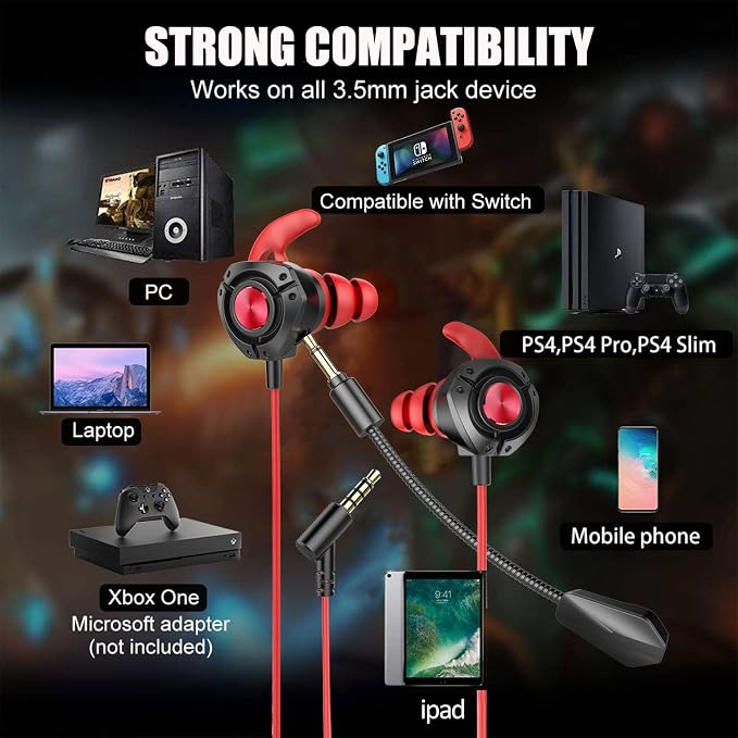 Gaming Headset with Microphone Wired Gaming Earbuds PC for PS4 PS5 One PlayStation 5 Games Mobile Phone,Detachable Stereo Bass Earphones Noise Cancelling Gaming Headphones with Mic Black - Image 6