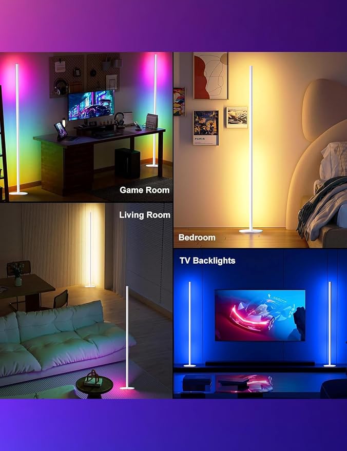 White Corner Floor Lamp 1 Pair, LED Corner Lamp with Remote Control, APP Control 16 Million Colors, Timing, Color Changing Ambient Lighting for Living Room, Bedroom, Gaming (Only One Adaptor) - Image 7