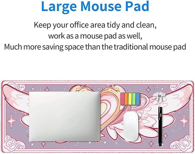 Cute Desk Mat Gaming Mouse Pad Kawaii Pink Anime Star Wings XL Mouse Pad Large Mousepad Extended Laptop Keyboard Mat Gaming Desk Pad Mouse Mat Office Computer Keyboard Laptop Home 31.5"x11.8" - Image 7