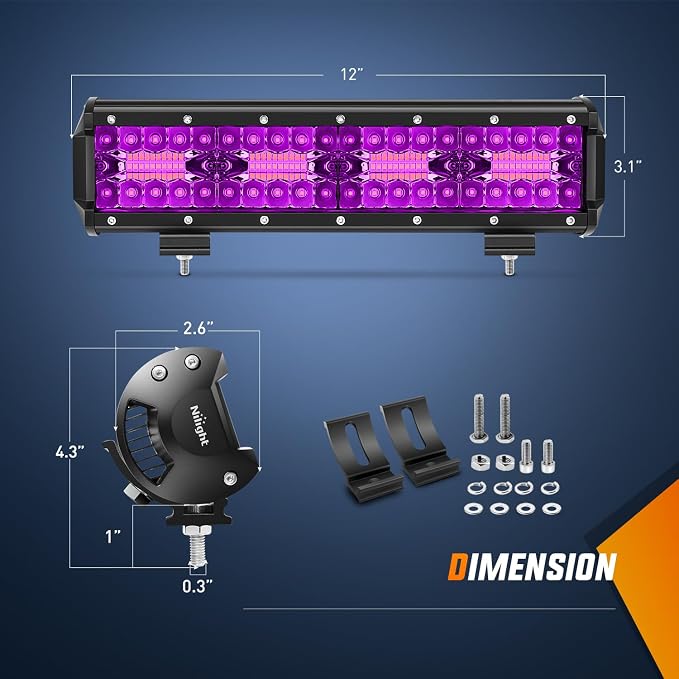 Nilight 12 Inch LED Light Bar 240 W Purple - Image 2