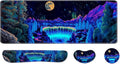Desk Pad and Keyboard Wrist Rest, Large Mouse Pad + Keyboard Pad+Mouse Wrist Support, Non-Slip Desk Mat Protector for Office, Home 31.5×11.8 Inches Waterfall by AFUZLE