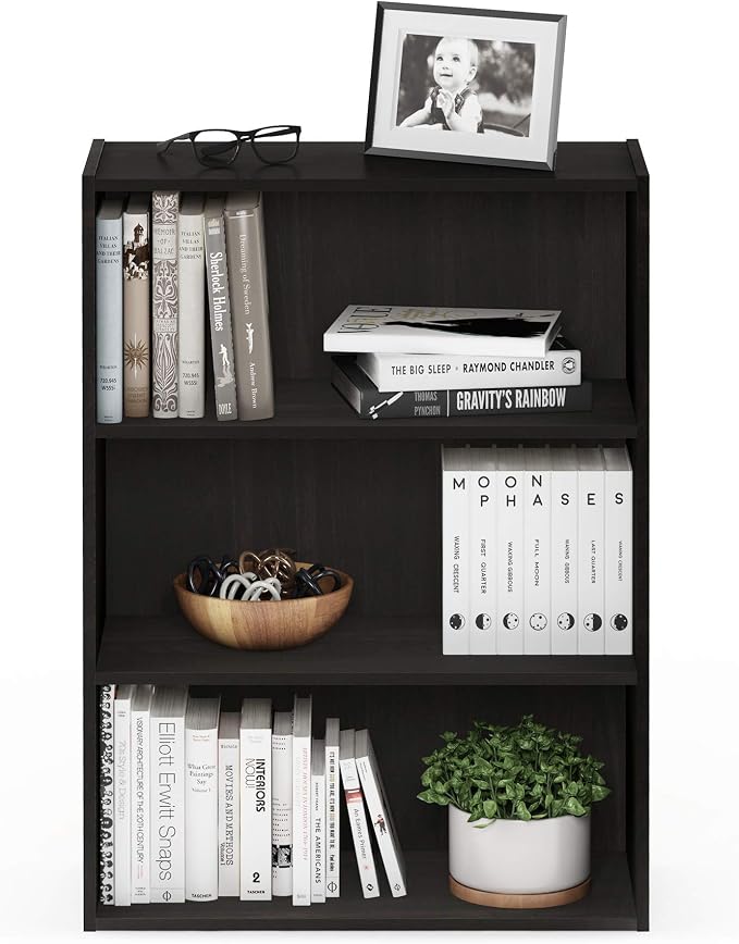 Furinno PASIR Book Shelf, 3-Tier Bookshelf, Storage Shelves Bookcase, 9.7 x 23.7 x 31.5, for Living Room, Bedroom, Home Office, Espresso - Image 6