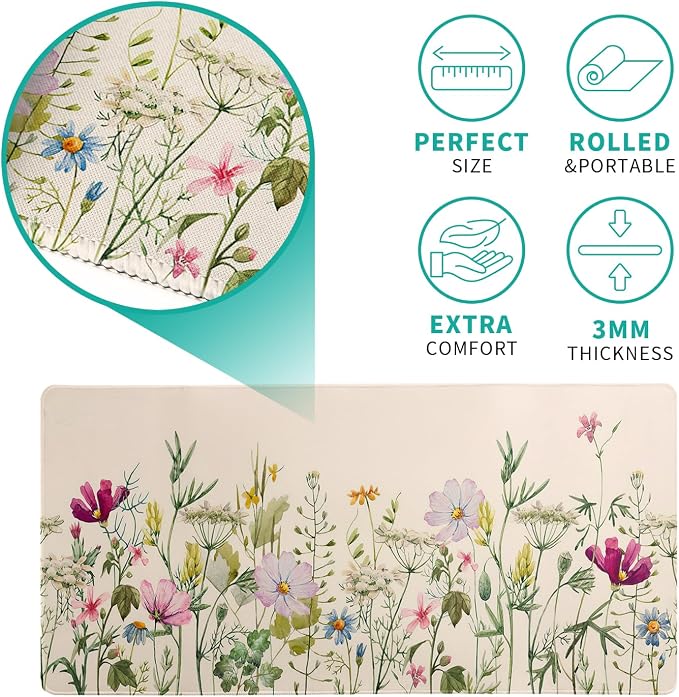 Flower Gaming Mouse Pad Large Mouse Pad for Keyboard and Mousepad Desk Mat with 3mm Non-Slip Base and Stitched Edge for Gaming and Office Computer Mat Protector Mat 27.6x11.8 Inch - Image 5