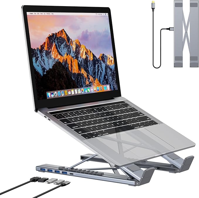 Mukiya 5-in-1 USB C Hub Adjustable Aluminum Laptop Stand by Mukiya