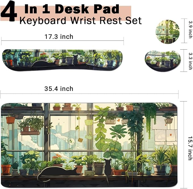 Kawaii Large Mouse Pad, 4 in1 Kawaii Extended Mouse Pad Set Desk Pad Easy Typing for Typing Office Game 35.4 x15.7 in - Cute Cat - Image 4