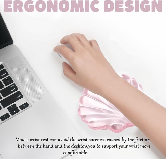 Gel Wrist Rest for Keyboard and Mouse Pink Transparent Shell Keyboard Wrist Rest Ergonomic Cute Pink Clear Cool Seashell Mouse Wrist Pad Silicone Non-Slip Support for Computer Gaming Home Office - Image 5