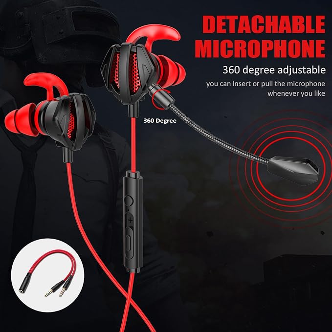 Gaming Headset with Microphone Wired Gaming Earbuds PC for PS4 PS5 One PlayStation 5 Games Mobile Phone,Detachable Stereo Bass Earphones Noise Cancelling Gaming Headphones with Mic Black - Image 3
