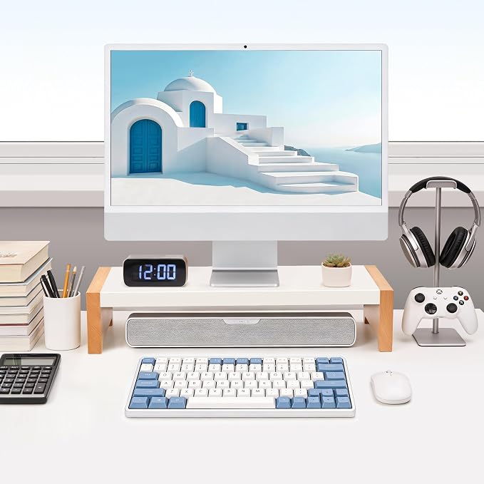 ARCOBIS Monitor Stand Riser | White Metal & Wood Computer Monitor Stand Riser for Desk, Max Load Capacity 40LB - Image 4