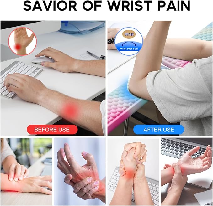 JIKIOU L-Shaped Desk Elbow Pad for Desk,Memory Foam Elbow Support Pad 2Pack | Massage Design, 14.9inch is 20% Longer for Comfort, Non-slip Rubber Base, Ergonomic Cushion for Pain Relief, Rainbow - Image 7