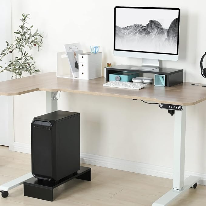 TEAMIX 20 Inch Monitor Stand Riser for Desk, Wood Computer Stand, Black | Fits Laptop, Printer, TV, PC Tower, Full Keyboard Storage Underneath, Ergonomic, Desk Organizer for Home Office, Gaming Setup - Image 4