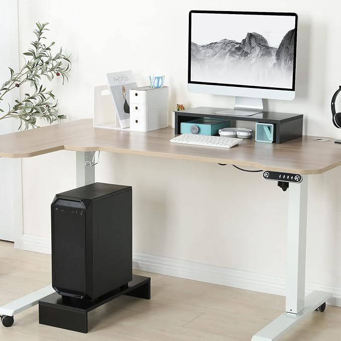 TEAMIX 2-Pack Monitor Stand Riser 20 inch, Wood Desk Computer Shelf, Black | For 2 Monitors, Laptop, Printer, TV, PC Tower, Full Keyboard Storage Underneath, Desk Organizer for Home Office, Gaming Setup - Image 6
