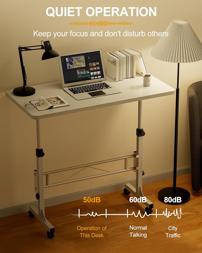 Amztabler Small Standing Desk Adjustable Height, Mobile Stand Up Desk with Wheels, 32 Inch Portable Rolling Desks Conference Room Tables for Walking Pad Treadmill White - Image 5