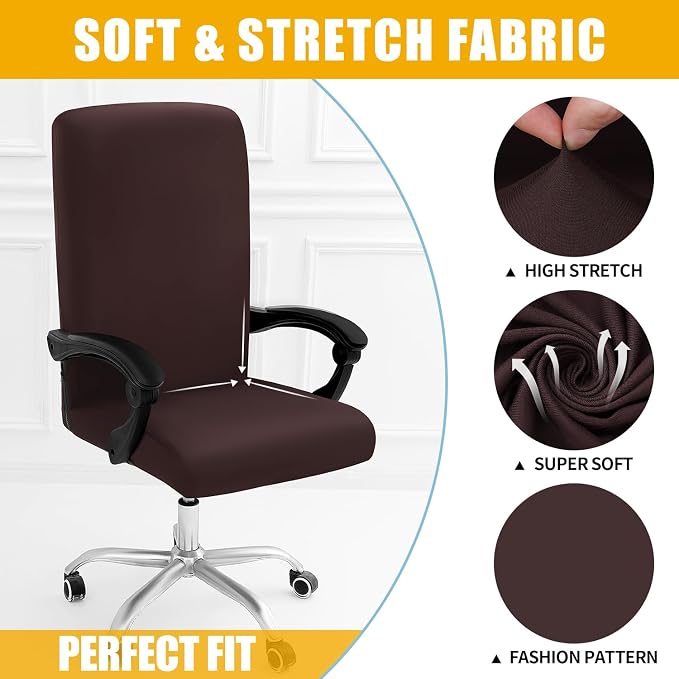 Smiry Stretch Printed Office Computer Desk Chair Covers, Brown | Universal Desk Rotating Chair Slipcovers Removable Washable, Soft Fit Anti-Dust Spandex Protector Cover with Zipper - Image 4
