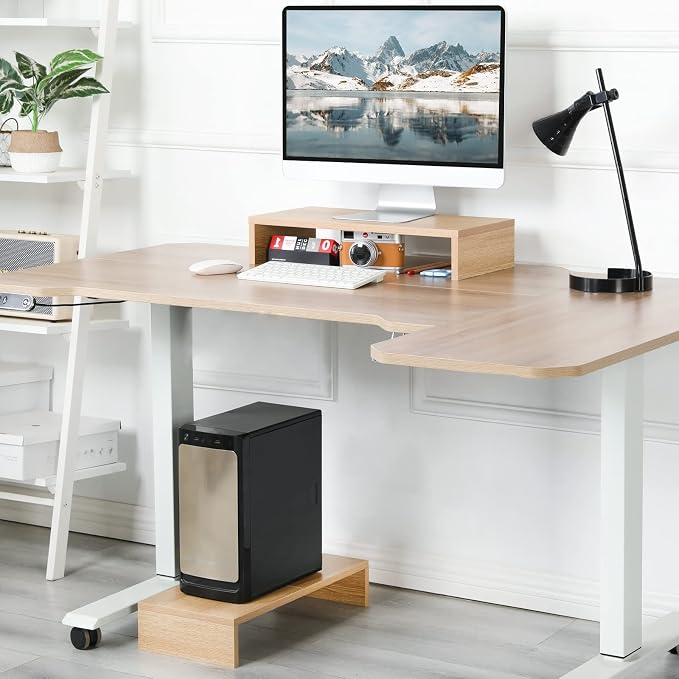 TEAMIX 2-Pack Monitor Stand Riser 20 inch, Wood Desk Computer Shelf, Maple | For 2 Monitors, Laptop, Printer, TV, PC, Keyboard Storage, Space-Saving, Ergonomic, Organizer for Home Office Gaming Vanity - Image 6