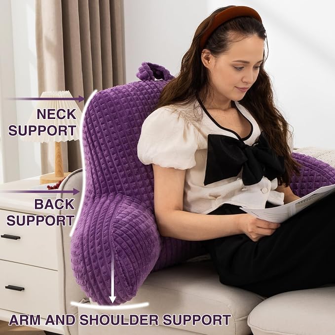 A Nice Night Purple 18.5" Bed Wedge Reading Pillows with Arms for Sitting - Image 5