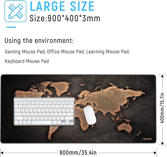 JIALONG Large Gaming Mouse Pad, XXL Desk Mousepad with Stitched Edges, Non-Slip Base Keyboard Pad for Gamer, Office & Home Retro Map - Image 2