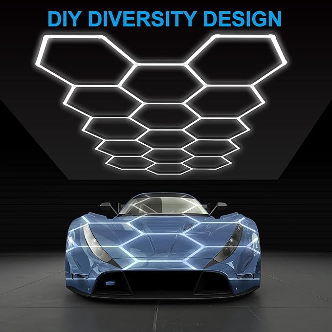 LZHOME LED Hexagon Garage Light: 12700LM Car Detailing Shop Light, DIY Splicing Ceiling & Wall Decor Lights, for Workshop Basement Gym Warehouse Bar Gaming Room - Image 5