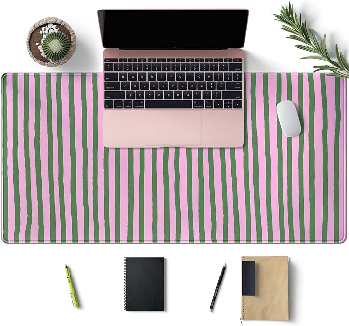 Stripes Aesthetic Desk Mat Pink Retro Style Large Mouse Pad Cute Desk Pad Gaming Mousepad XXL 31.5''X15.7'' Extended Big Computer Keyboard Mouse Mat for Office Decor - Image 3