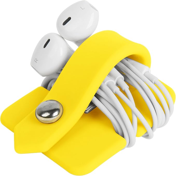 Portable Electronic Device Cover Cord Organizer for Earphones, Yellow - Image 2