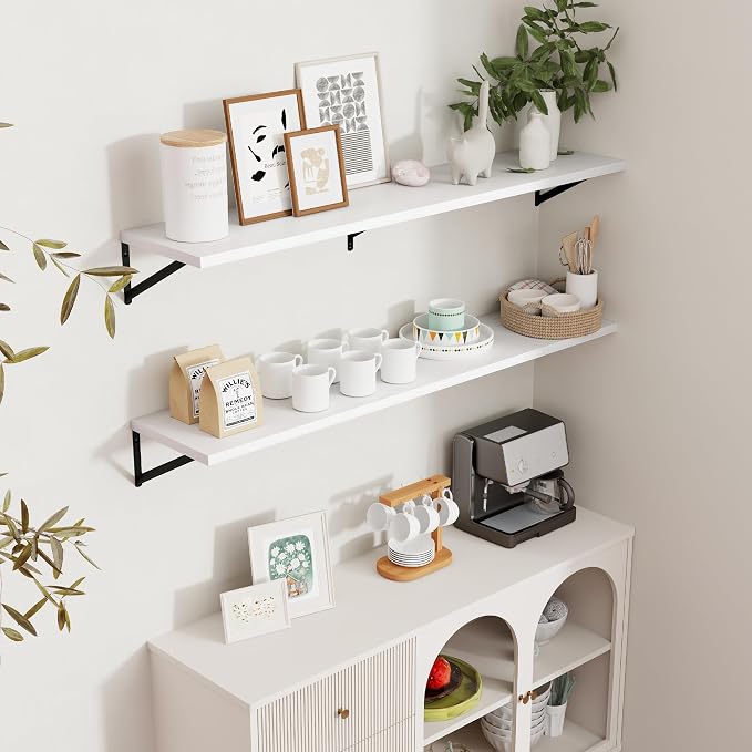 Axeman Floating Shelves for Wall White - 55 Inch Wide x 12 Inch Deep Wall Shelves Set of 2 - White Deep Wood Floating Shelves for Living Room Bedroom Laundry Room - Image 7