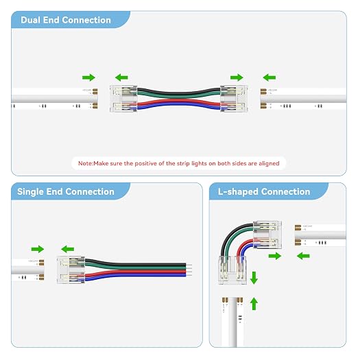 PAUTIX COB LED Connectors for 10mm 4-Pin RGB COB LED Strip Lights,20pcs Strip to Wire Connectors,10ft Long 22AWG Extension Wires for Non-Wired Gapless Solderless,5V 12V 24V 2835 LED Strip Lights - Image 2