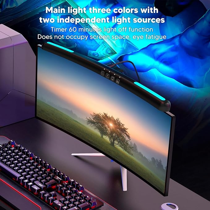 Computer Monitor Lamp with Asymmetric Optical Design Adjustable Touch Dimming RGB Light Curved Monitor lamp bar with Asymmetric Optical Design USB Lamps USB Lamps - Image 4