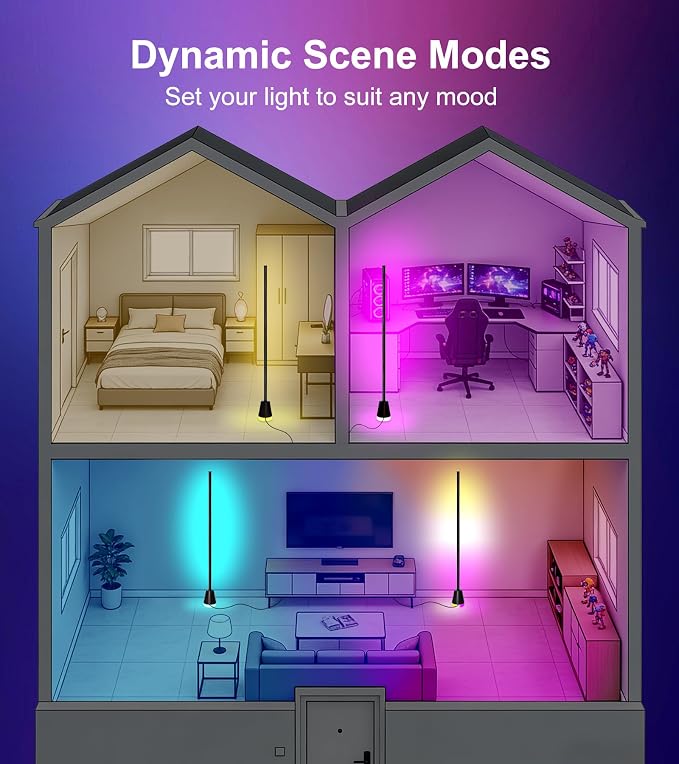 2PCS Smart RGB LED Corner Floor Lamp with App and Remote Control - Image 4