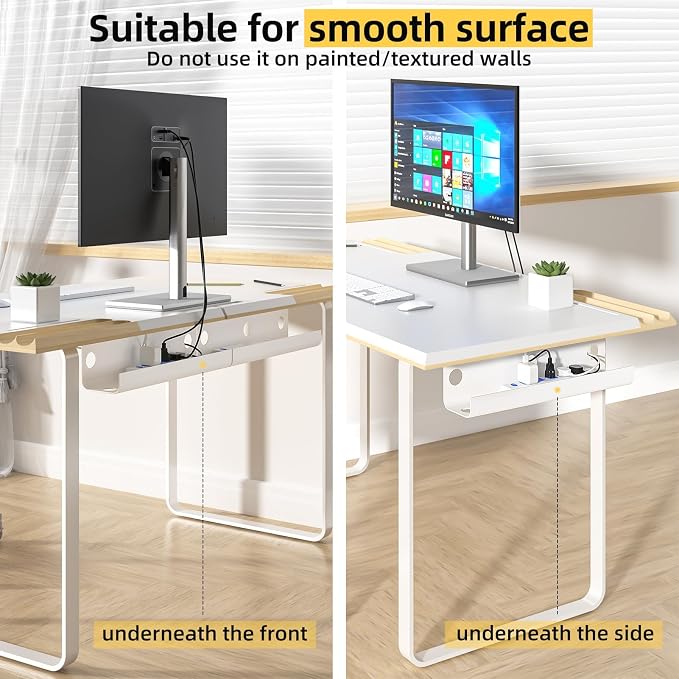 YECAYE Large Under Desk Cable Management,Easy Install Cable Management Under Desk with 4 Cord Holders & 6 Ties,Child & Pet-Safe Cord Hider,Wire Organizer,Wire Cover Tray,White - Image 3