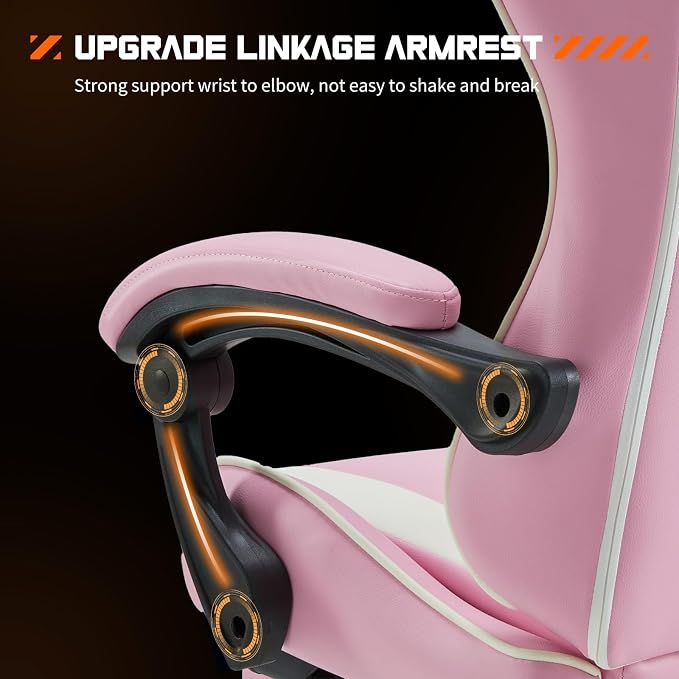 Sweetcrispy Video Game Chair, Ergonomic Computer Desk Chair, Lumbar Support | High Back PU Leather, Headrest Linkage Armrest, Height Adjustable 360 Swivel, Adults, Pink - Image 5
