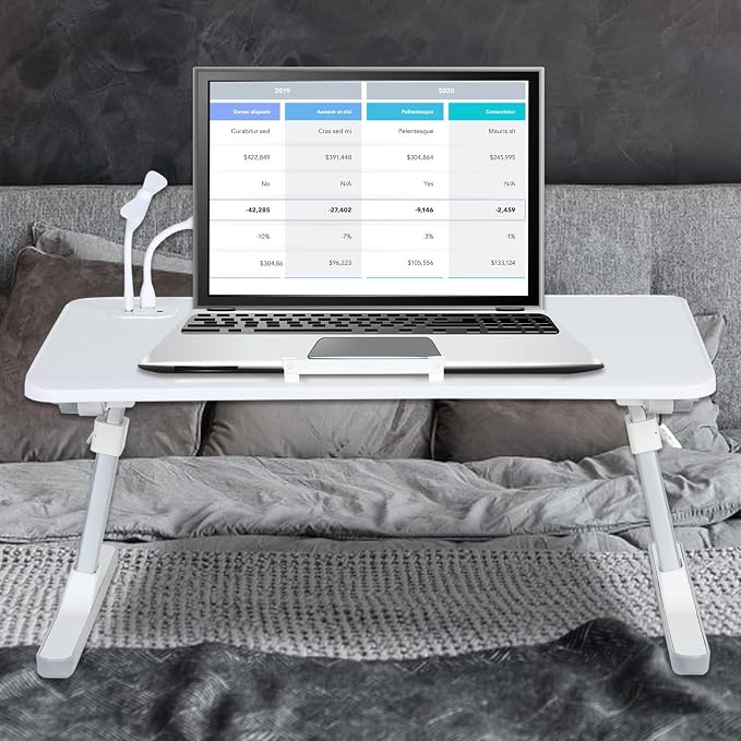 Laptop Bed Tray Table, Adjustable Laptop Compute Bed Desk Stand, Portable Laptop Desk with Foldable Legs, Foldable Laptop Tablet Table for Sofa Couch White - Image 3