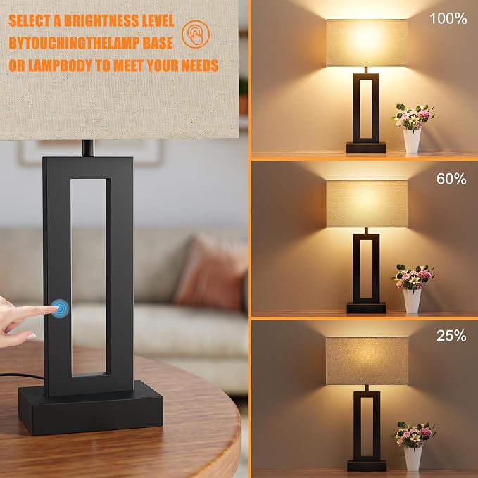 19.6" Touch Lamps for Nightstand, 3 Way Dimmable Bedroom Lamp, USB C+A - Image 2