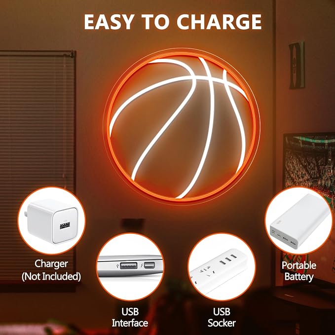 Basketball Neon Sign, 12.6×12.6 Inch Basketball Led Neon Light, Dimmable LED Neon Signs for Wall Decor, Powered by USB Wall Decor Aesthetic, Sports Neon Signs for Room Bedroom Shop Decor - Image 9