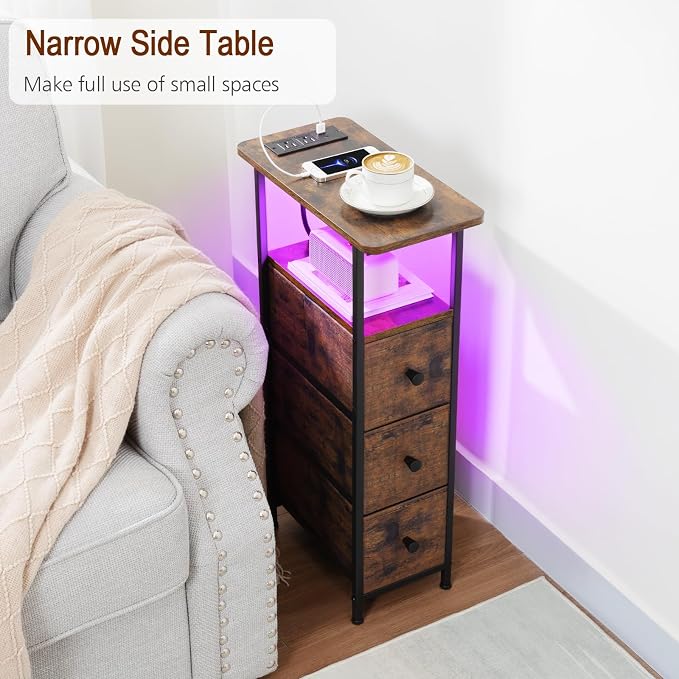 LOAKEKEL Narrow End Tables Living Room Set of 2 with Charging Station - Image 4