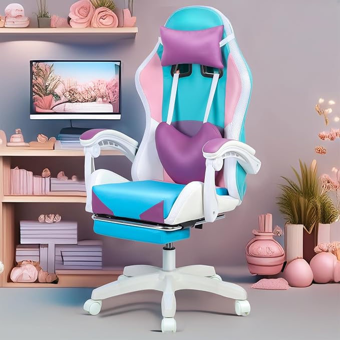 Gaming Chair with Lights, Ergonomic High-Back Office Chair with 360° Swivel & Adjustable Recline, Racing Style Faux Leather Computer Chair for Game Room, Home & Office - Image 2