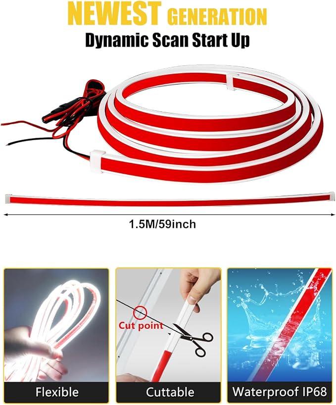 YM E-Bright LED Hood Light Strip, White Dynamic Scan DRL 12V 59inch 1Set - Image 2