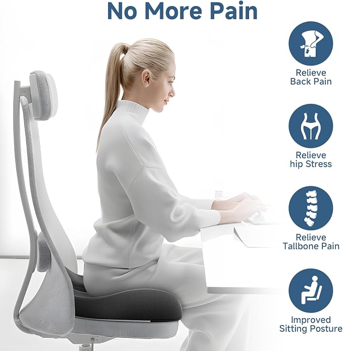 Benazcap Large Cooling Gel Memory Foam Seat Cushion for Long Sitting | Ergonomic cushion. Relieves sciatica, tailbone & lower back pain, great for office work, gaming and long-distance car travel. - Image 6