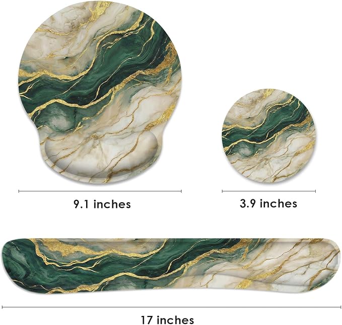 Britimes Ergonomic Mouse Pad Set with Wrist Rest, Gold Green Marble - Image 2