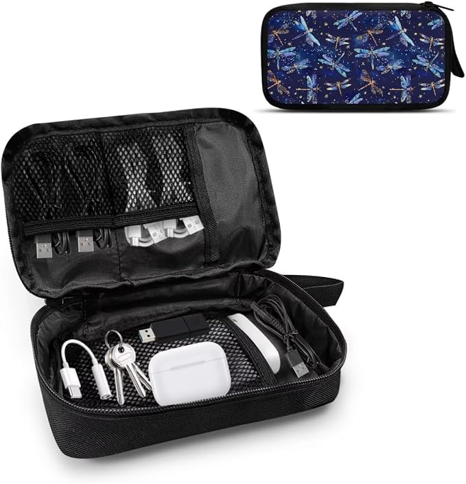Galaxy Dragonfly Print Cable Organiser Bag, Electronic Accessories Bag for Travel, Waterproof Cord Storage Organizer for Hard Drives, Cables, Chargers, Power Bank - Image 2