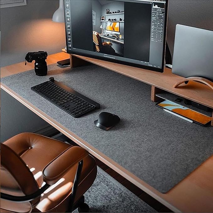 DAWNTREES Felt Desk Mat, Computer Mat for Desk, Dark Gray (36x12Inches) | Non-Slip Large Felt Mouse Pad and Keyboard Mat, Felt Desk Pad for Office and Home, Desktop Protection - Image 8
