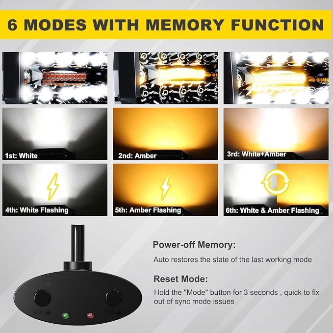 4PCS 4 inch LED Work Pods White/Amber Six Modes Strobe Fog Lights - Image 7