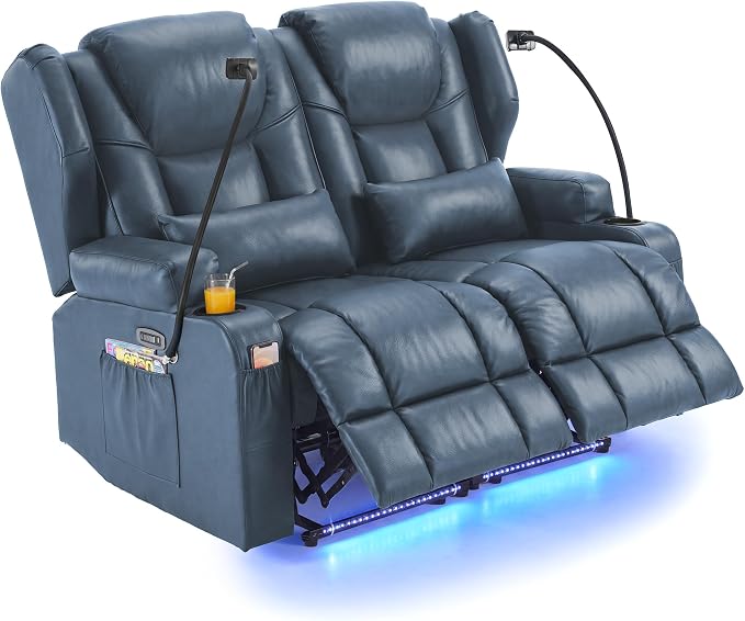 Redlife Power Loveseat Recliner Sofa with Blue LED Base Lights by Redlife