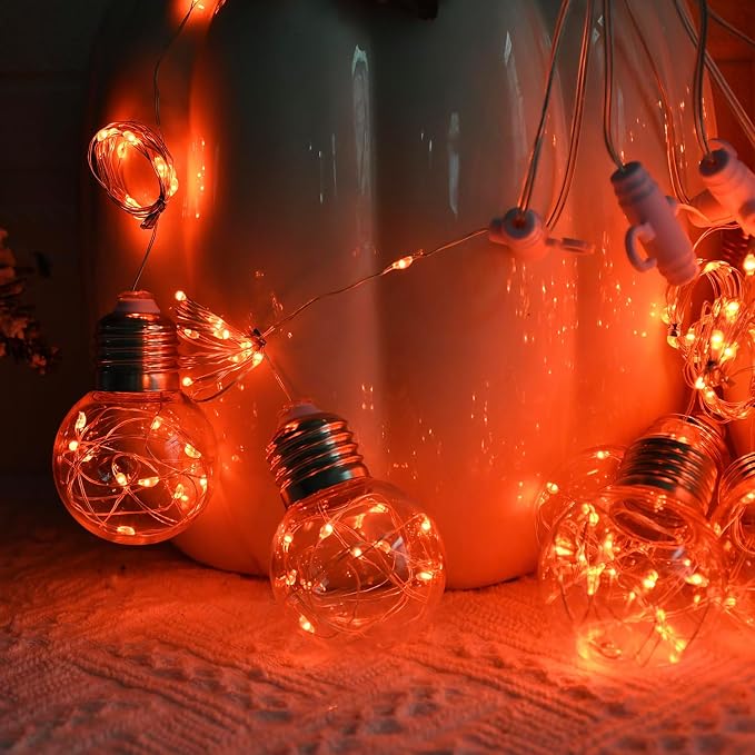 YOLIGHT Wishing Ball Curtain Lights 200 LED Window Curtain String Lights with Remote, USB Battery Powered Twinkle Globe Fairy Lights for Party Bedroom Christmas Halloween Decoration (Orange) - Image 8