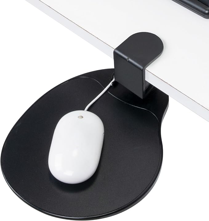 EHO Clamp-On Under Desk Mouse Tray, 360° Swivel Ergonomic Platform with Cable Organizer, Smooth Glide Surface for Gaming or Office, Fits Desks 0.5"-1.5" Thick, Tool-Free Install, TAA-Compliant by EHOPrime